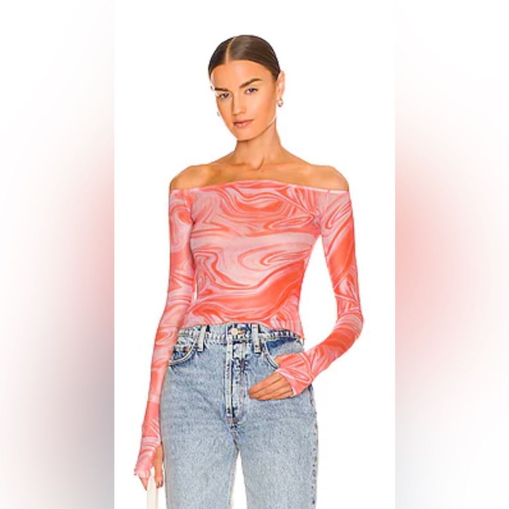 Off-shoulder Pink/Orange swirl long-sleeve top